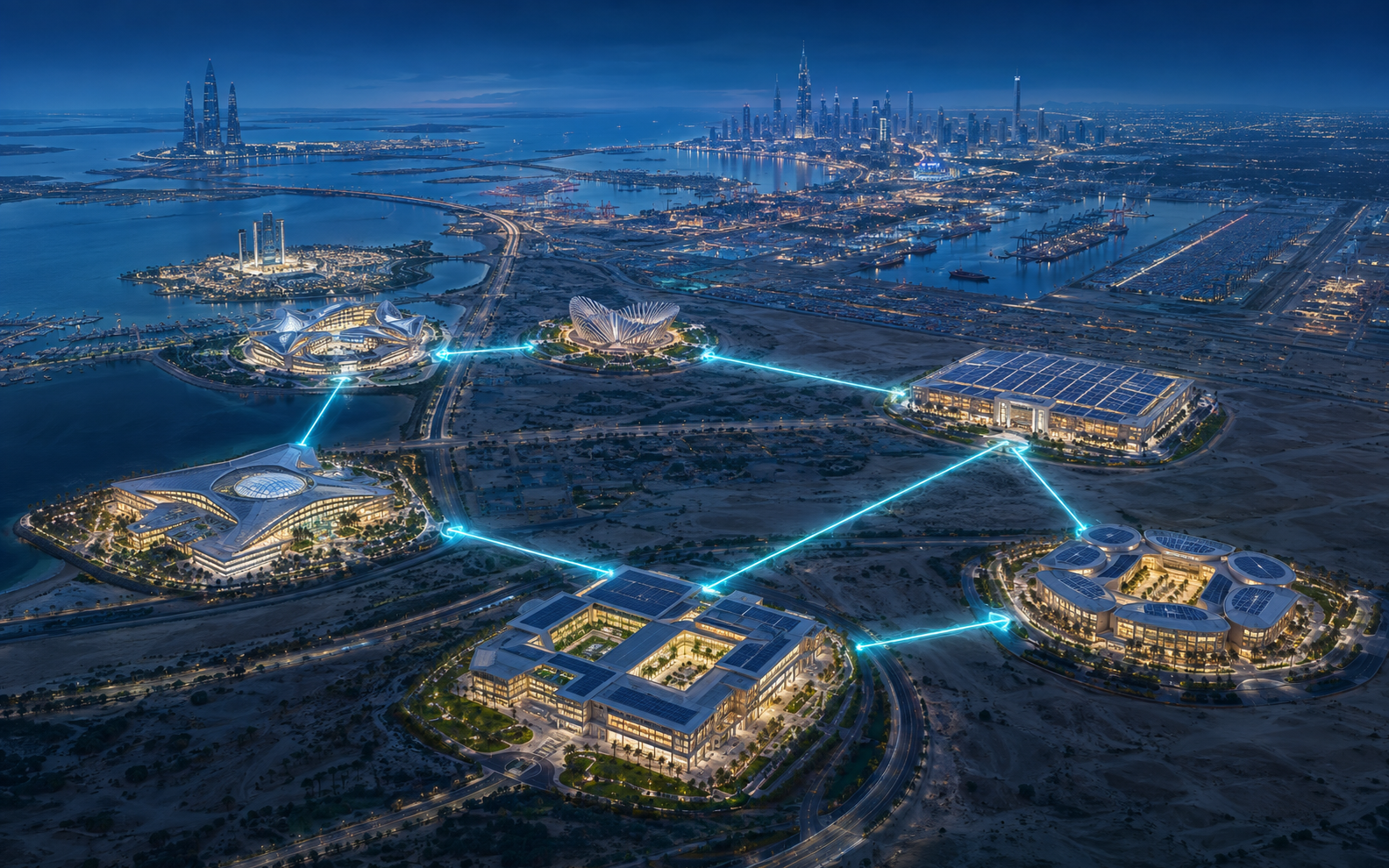 Futuristic connected UAE Free Zone business hubs